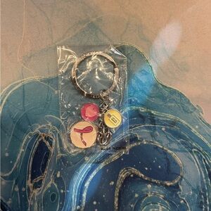 Clinique Keychain Charm Set Pink Ribbon Heart Logo NIP Breast Cancer Awareness